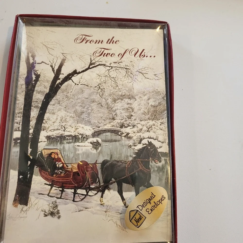 Vintage Christmas Cards Lot 4 Boxes 2004 Snowman Americana Sleigh Holiday Cards